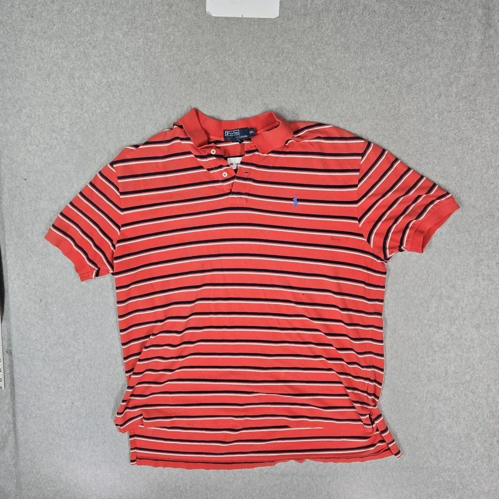 Polo By Ralph Lauren Men Polo XXL Red Embroidered Striped Pony Rugby READ